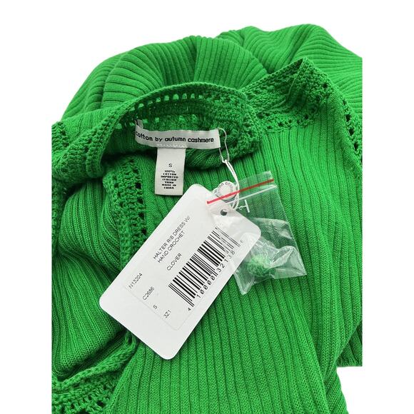 Autumn Green Cotton Halter Rib Dress W/ Hand Crochet Trims Size S - Picture 4 of 4